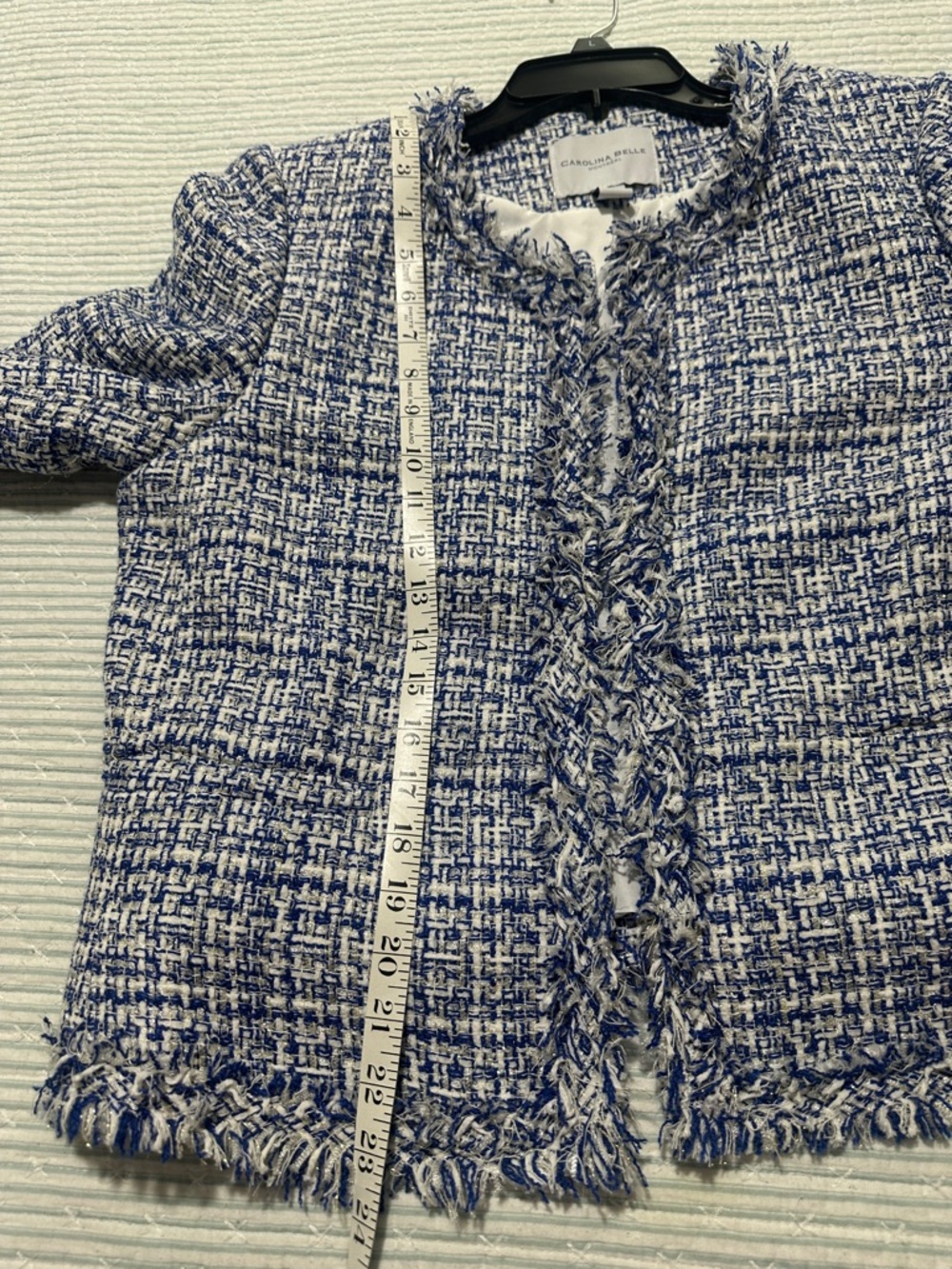 Carolina Belle Blue and White Tweed Fringed Blazer - Picture 6 of 7